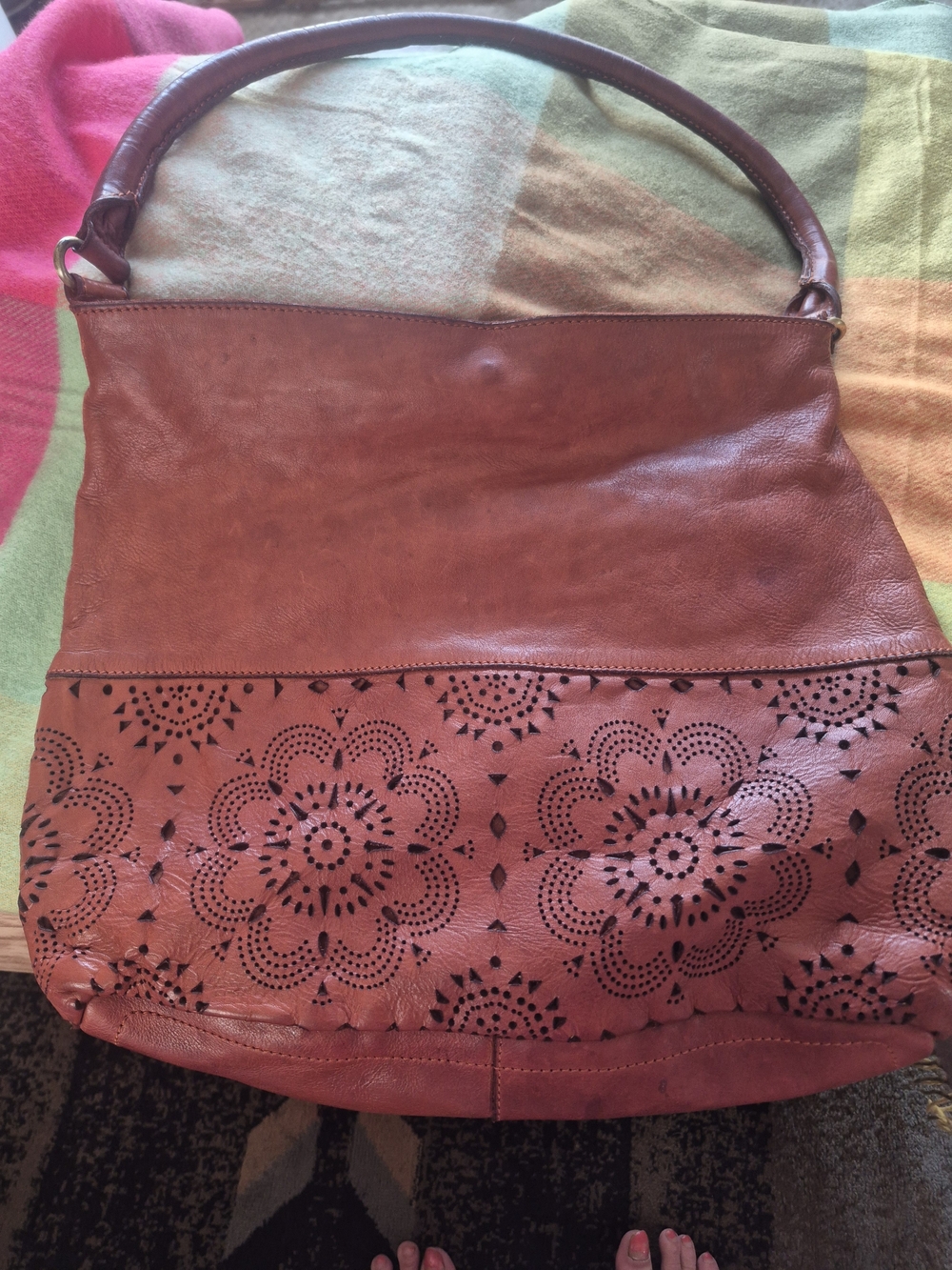 Women's Brown Laser-Cut Floral Shoulder Bag